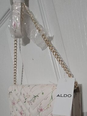 ALDO Quilted Floral Crossbody Bag in Light Pink with Gold Chain